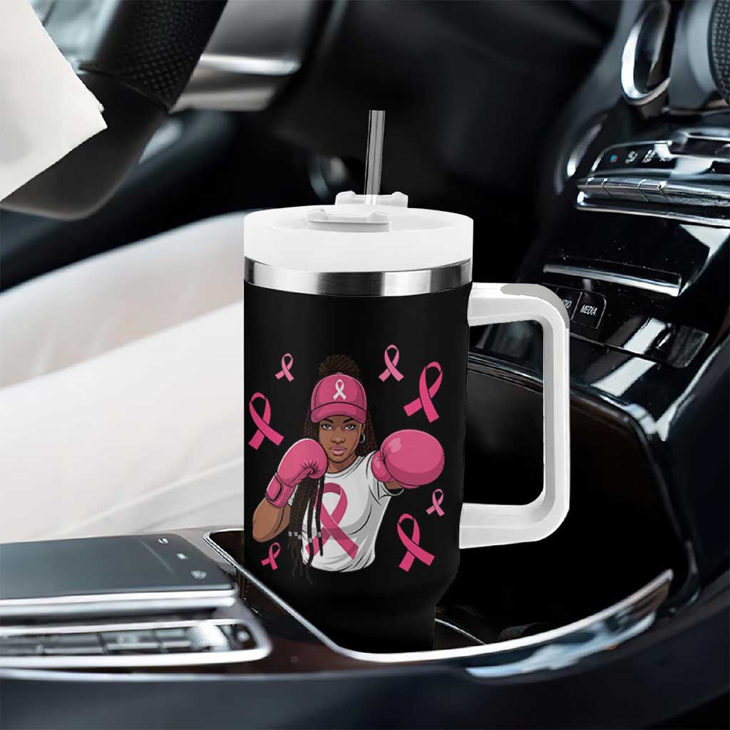 Black Women Fight Breast Cancer Awareness Tumbler With Handle Pink Ribbon African American