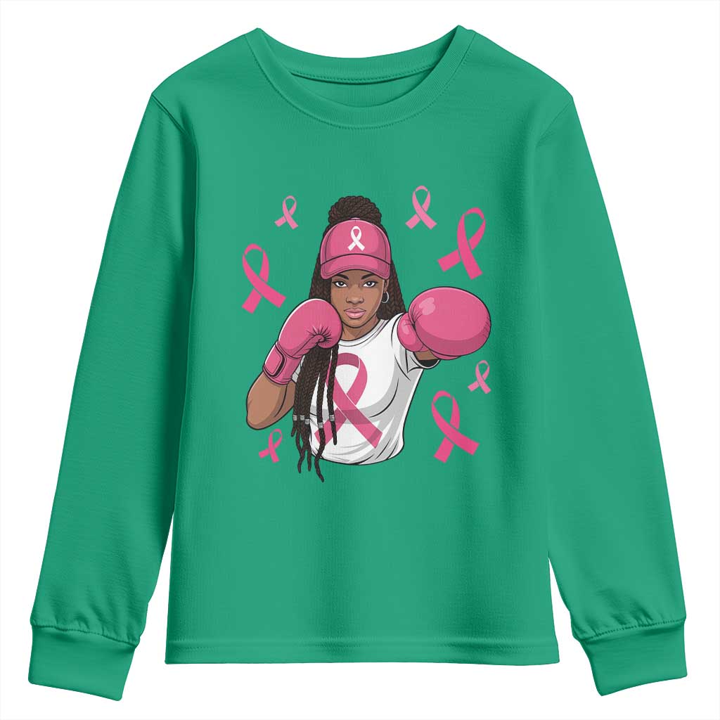 Black Women Fight Breast Cancer Awareness Youth Sweatshirt Pink Ribbon African American