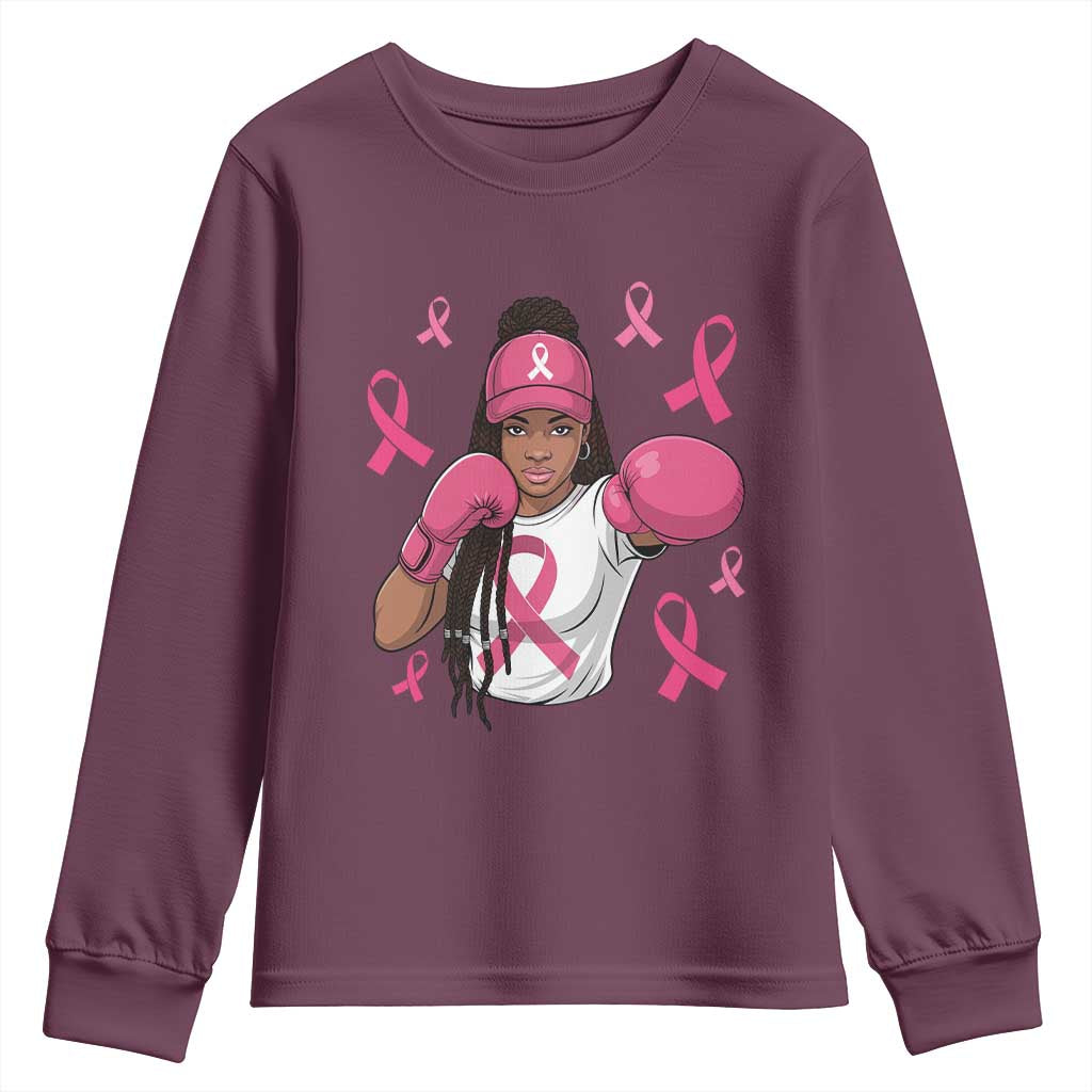 Black Women Fight Breast Cancer Awareness Youth Sweatshirt Pink Ribbon African American