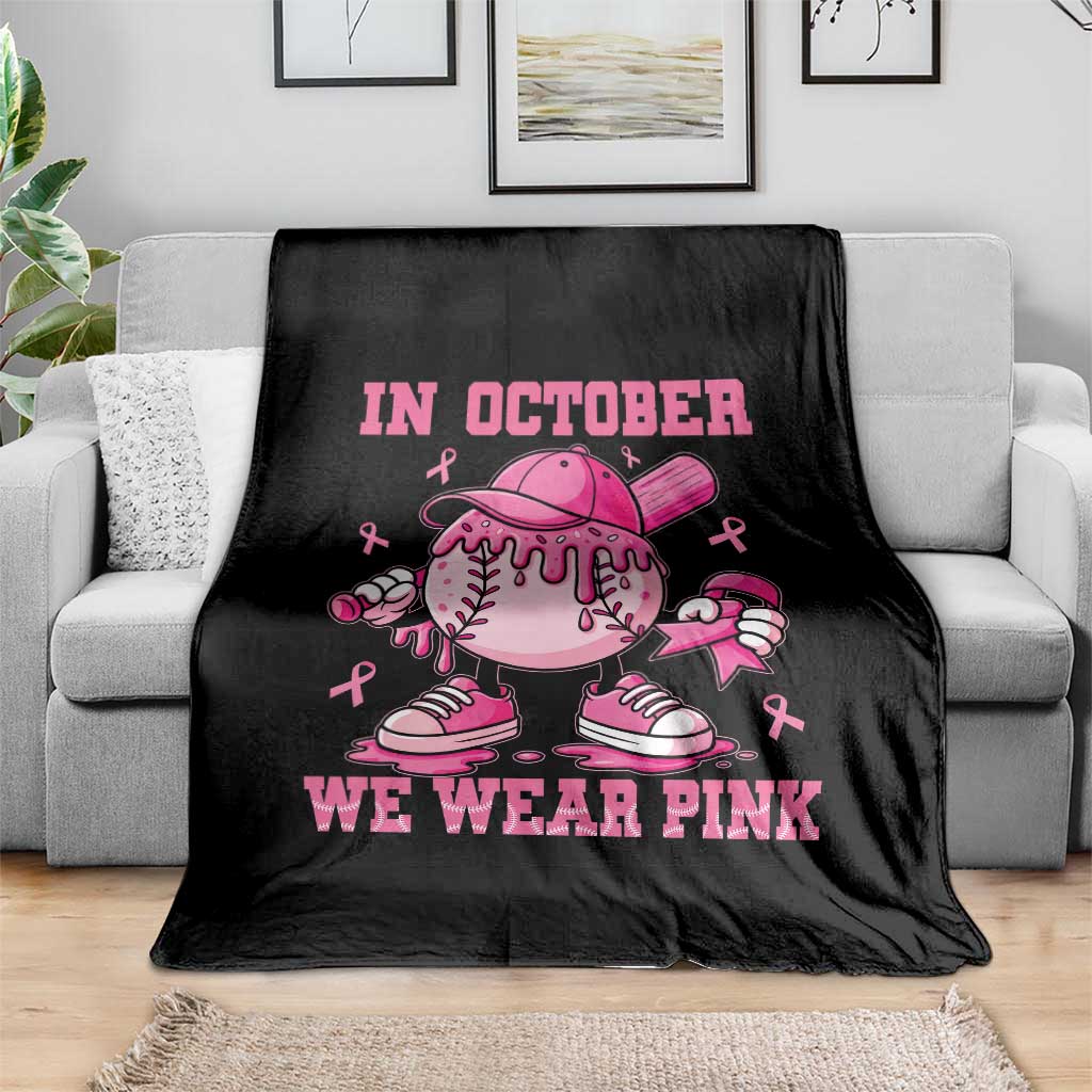 Baseball Breast Cancer Throw Blanket In October We Wear Pink Baseball Drip