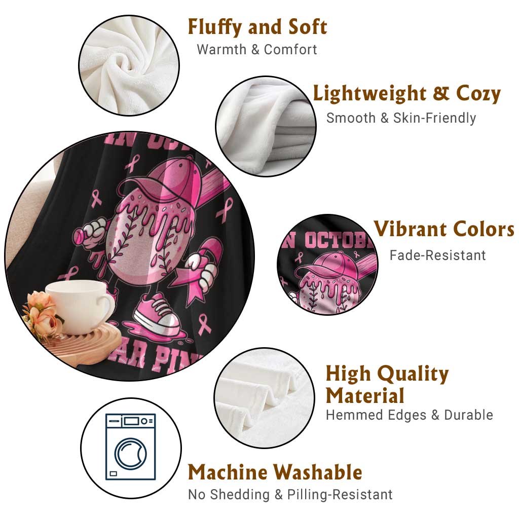 Baseball Breast Cancer Throw Blanket In October We Wear Pink Baseball Drip