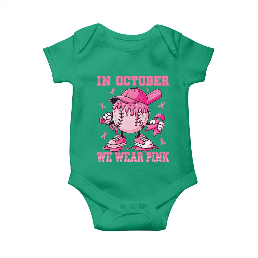 Baseball Breast Cancer Baby Onesie In October We Wear Pink Baseball Drip