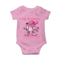 Baseball Breast Cancer Baby Onesie In October We Wear Pink Baseball Drip