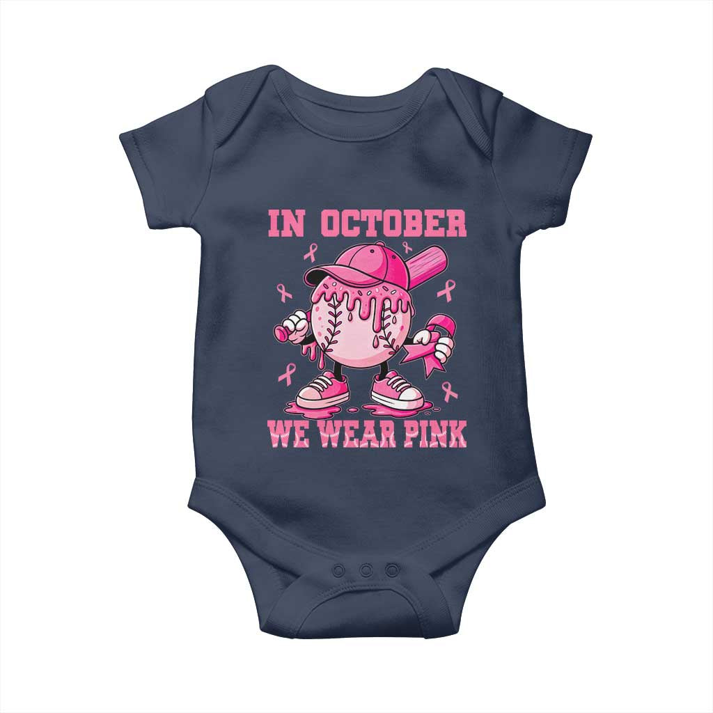 Baseball Breast Cancer Baby Onesie In October We Wear Pink Baseball Drip