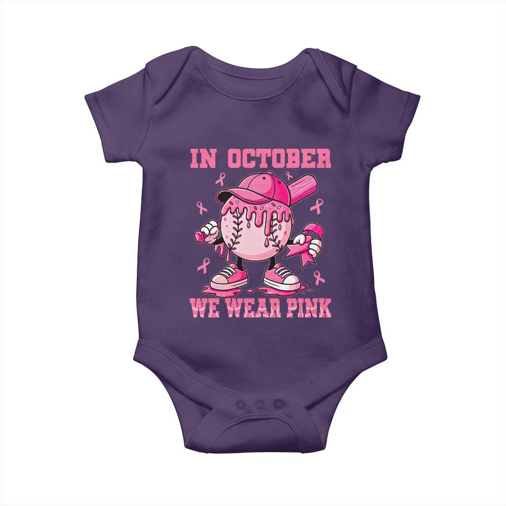 Baseball Breast Cancer Baby Onesie In October We Wear Pink Baseball Drip