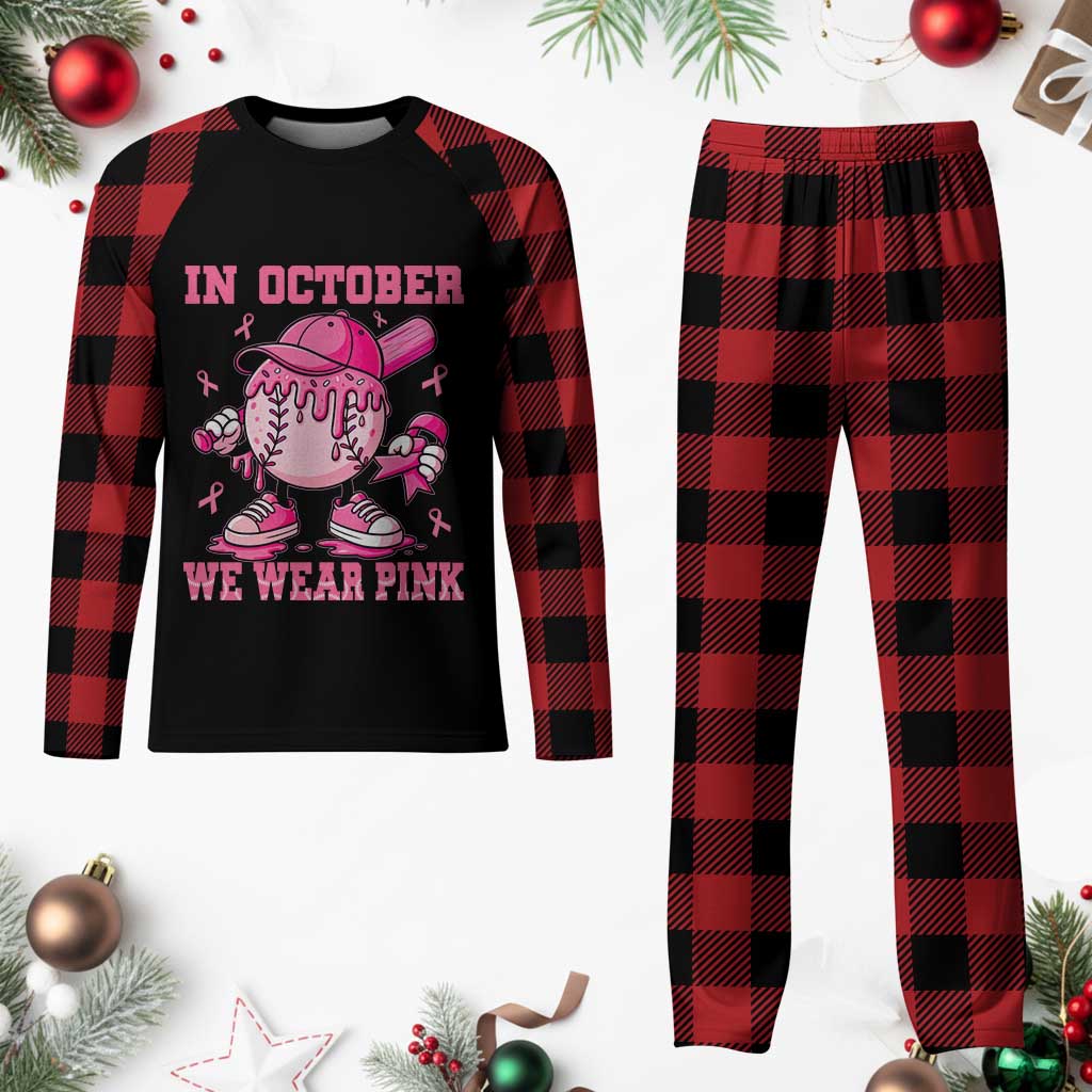 Baseball Breast Cancer Plaid Pajama Set In October We Wear Pink Baseball Drip