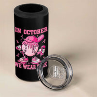 Baseball Breast Cancer 4 in 1 Can Cooler Tumbler In October We Wear Pink Baseball Drip