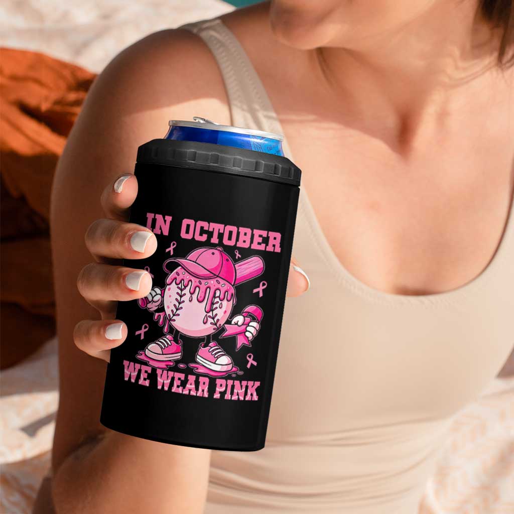 Baseball Breast Cancer 4 in 1 Can Cooler Tumbler In October We Wear Pink Baseball Drip