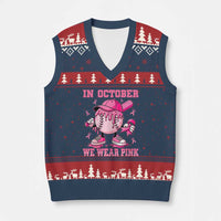 Baseball Breast Cancer V-Neck Knit Sweater Vest In October We Wear Pink Baseball Drip