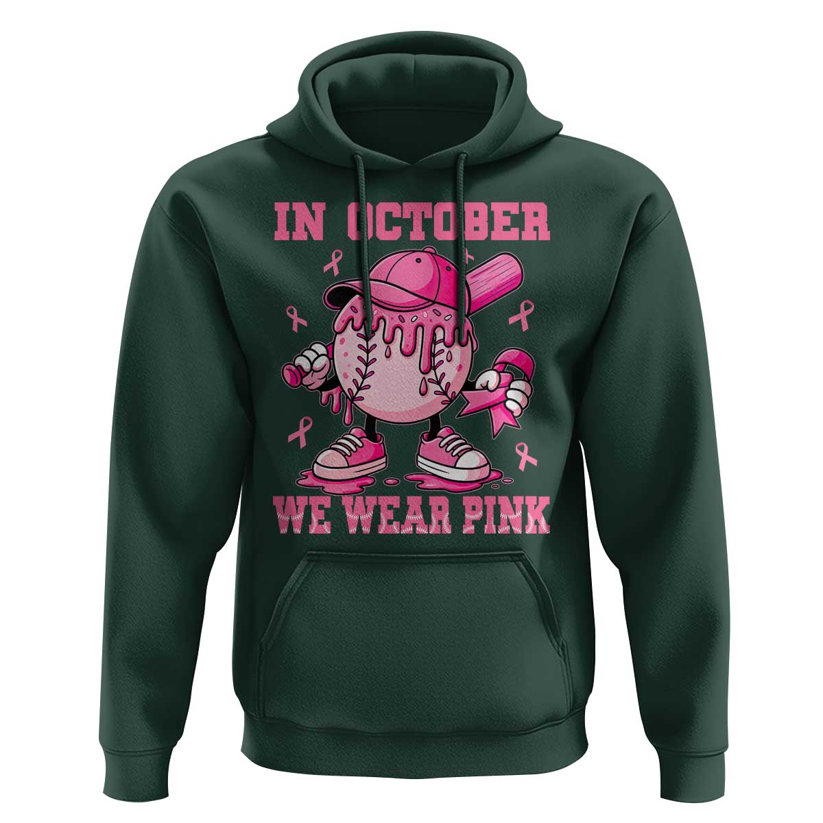 Baseball Breast Cancer Hoodie In October We Wear Pink Baseball Drip