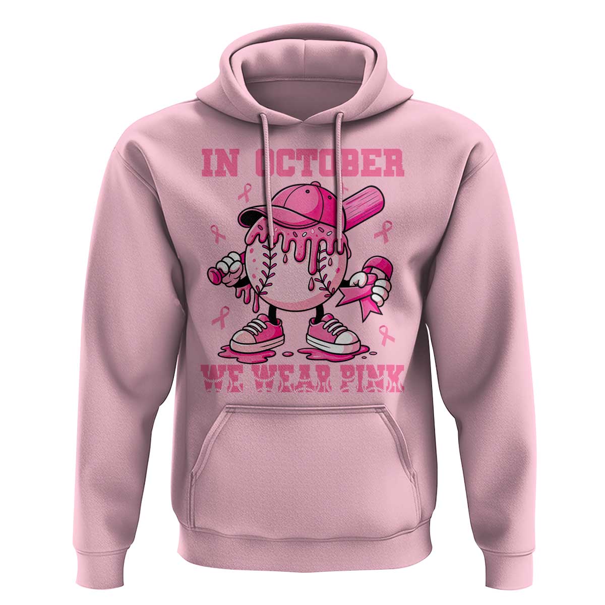 Baseball Breast Cancer Hoodie In October We Wear Pink Baseball Drip