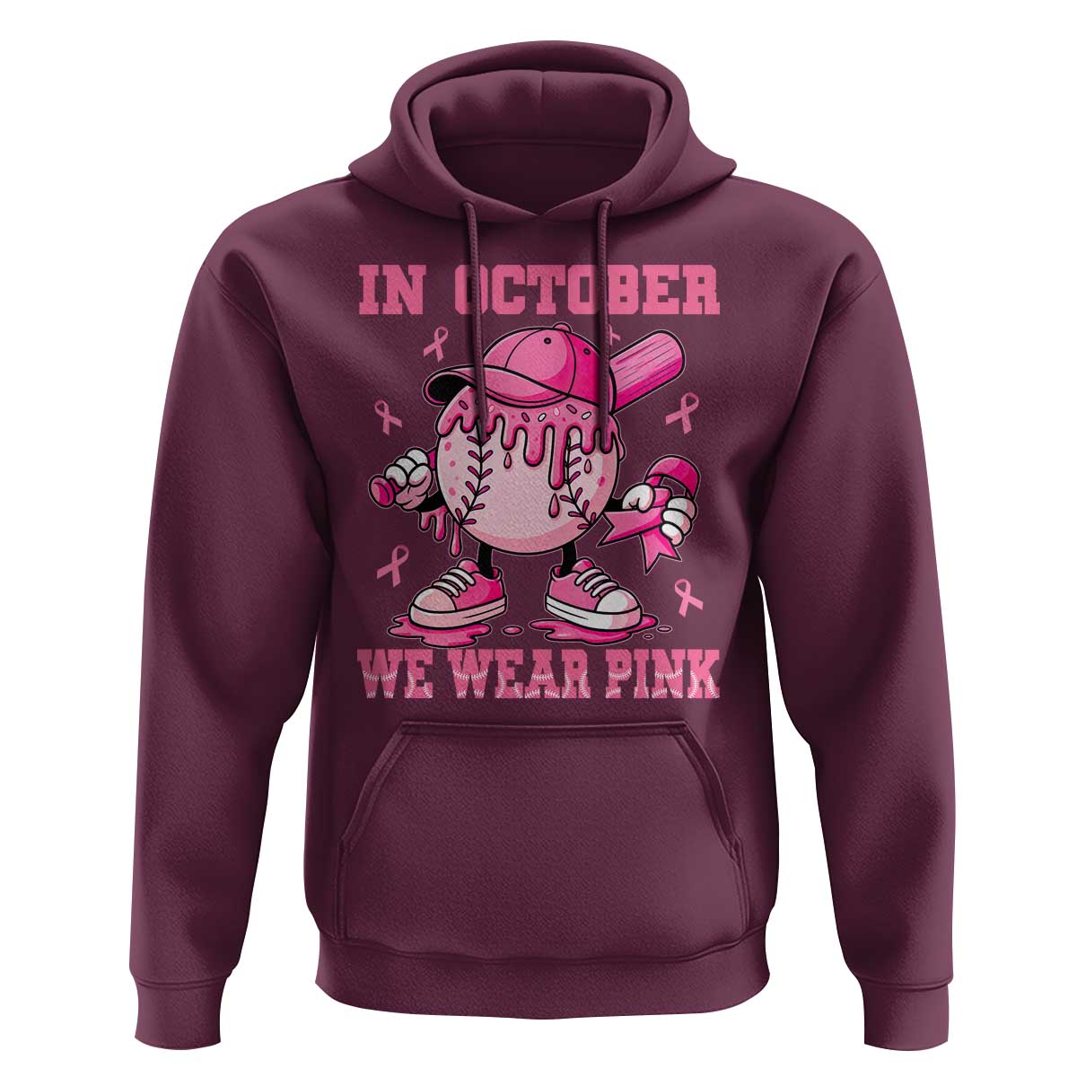 Baseball Breast Cancer Hoodie In October We Wear Pink Baseball Drip