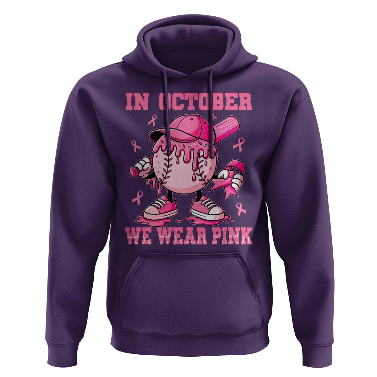 Baseball Breast Cancer Hoodie In October We Wear Pink Baseball Drip
