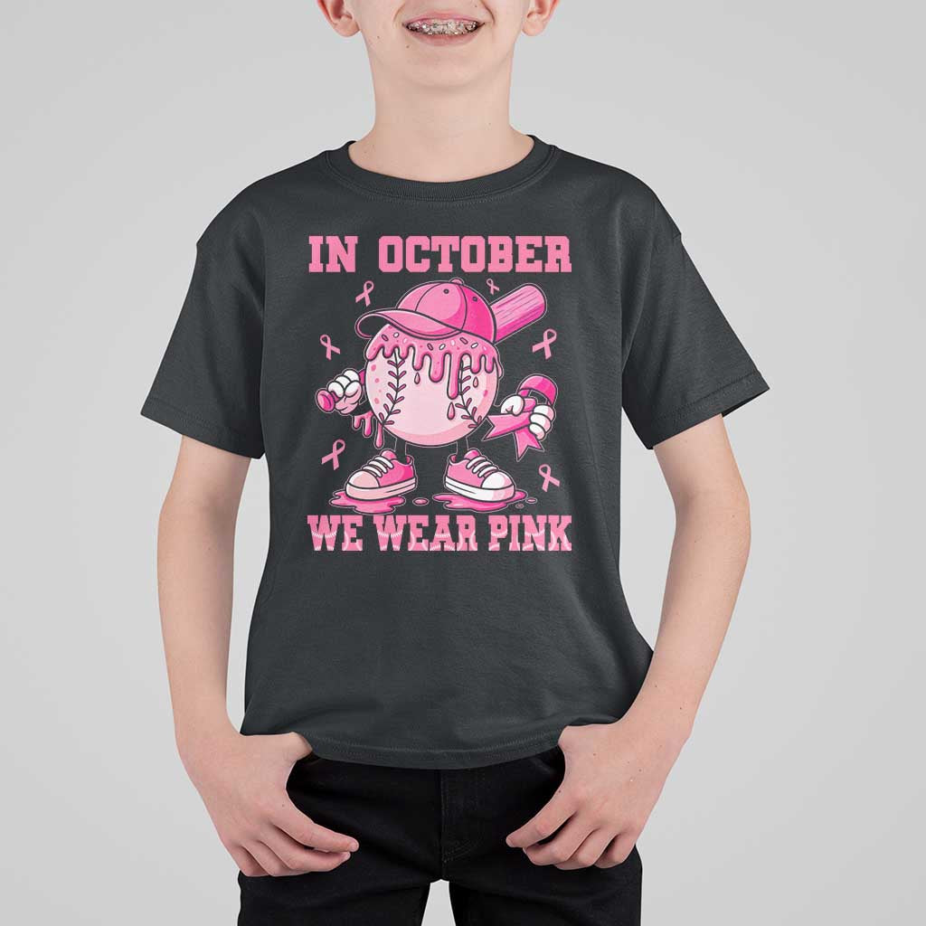 Baseball Breast Cancer T Shirt For Kid In October We Wear Pink Baseball Drip