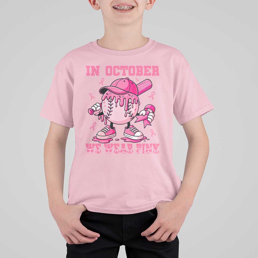 Baseball Breast Cancer T Shirt For Kid In October We Wear Pink Baseball Drip