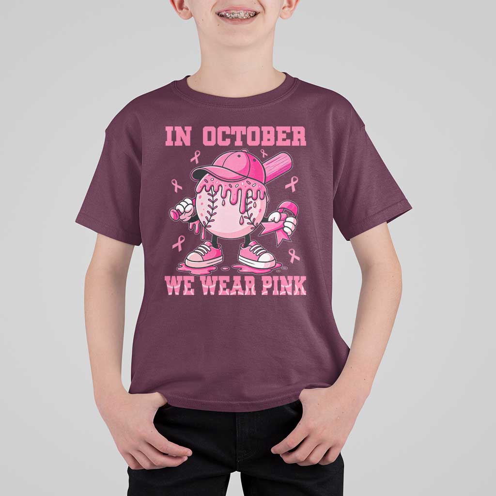 Baseball Breast Cancer T Shirt For Kid In October We Wear Pink Baseball Drip