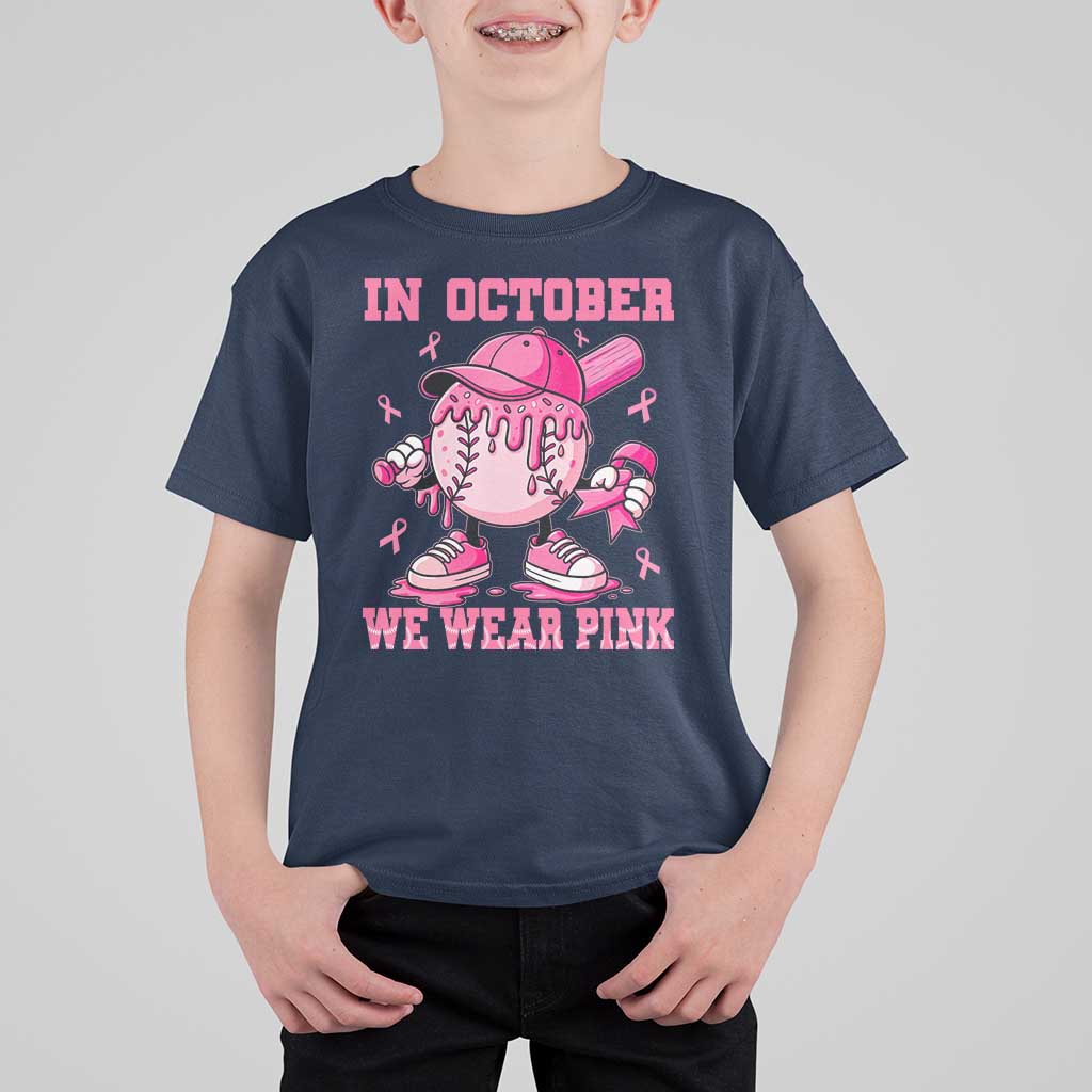 Baseball Breast Cancer T Shirt For Kid In October We Wear Pink Baseball Drip