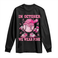 Baseball Breast Cancer Long Sleeve Shirt In October We Wear Pink Baseball Drip