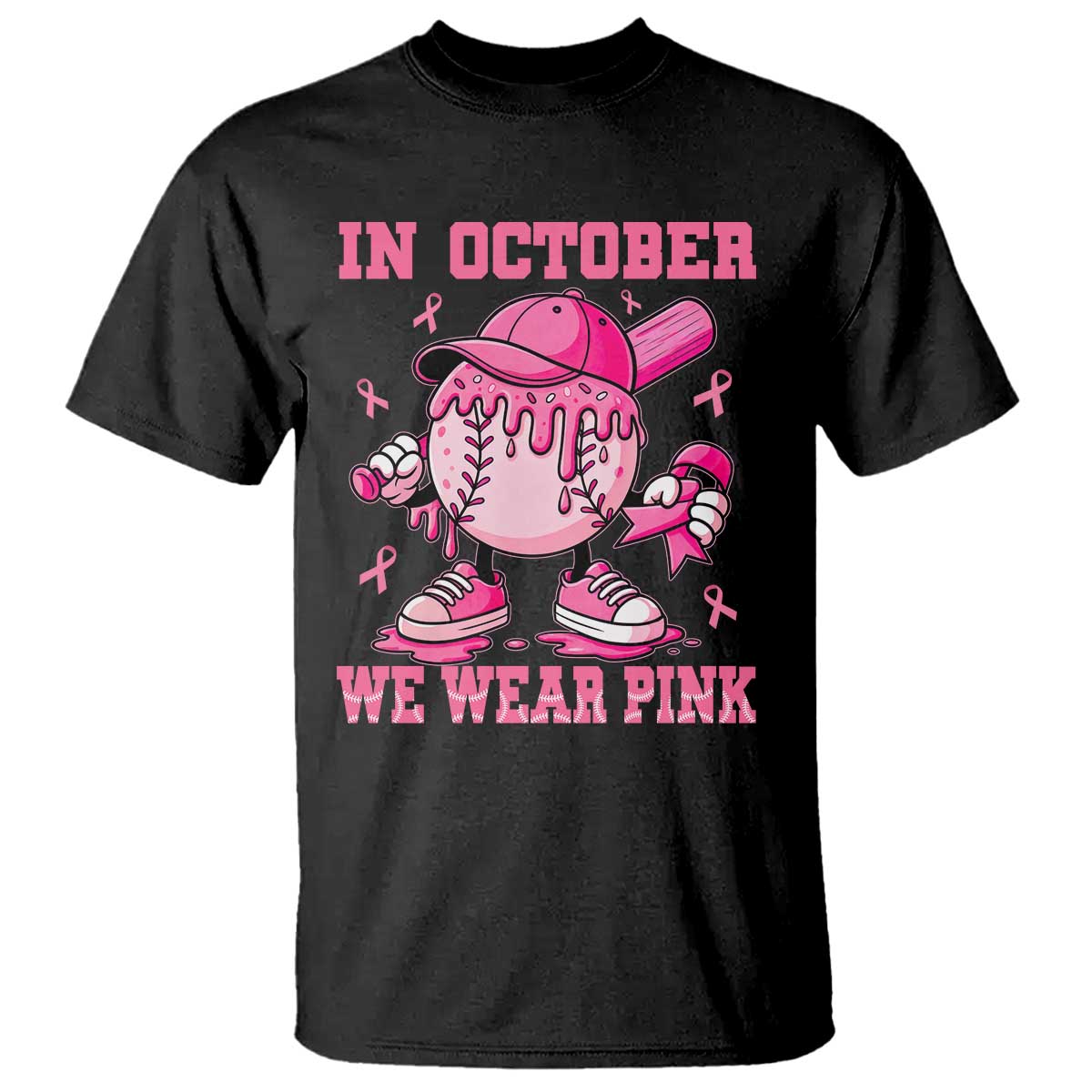 Baseball Breast Cancer T Shirt In October We Wear Pink Baseball Drip