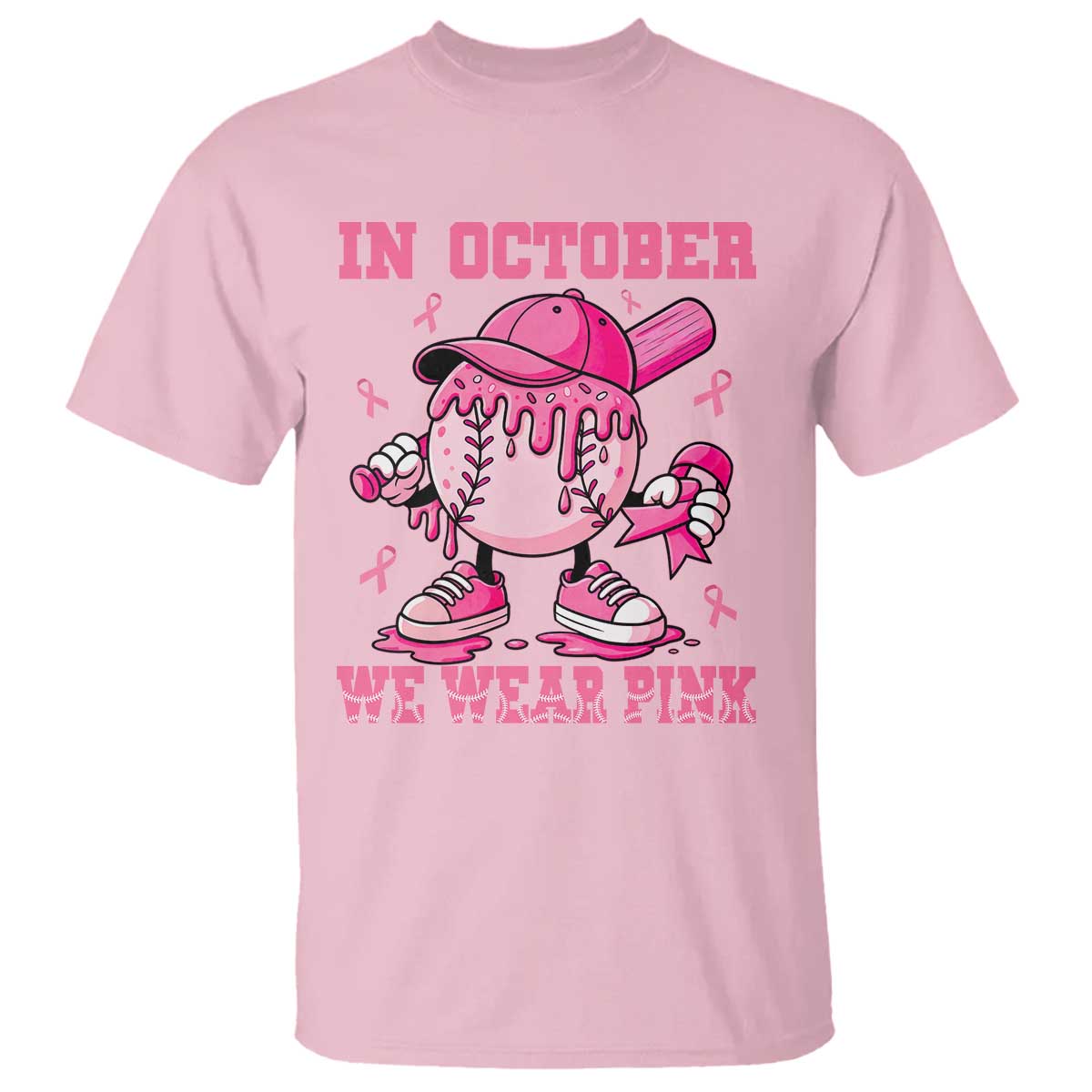 Baseball Breast Cancer T Shirt In October We Wear Pink Baseball Drip