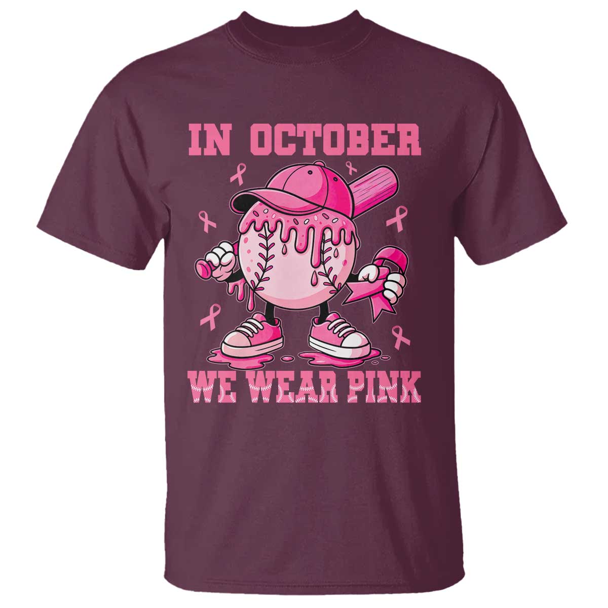 Baseball Breast Cancer T Shirt In October We Wear Pink Baseball Drip