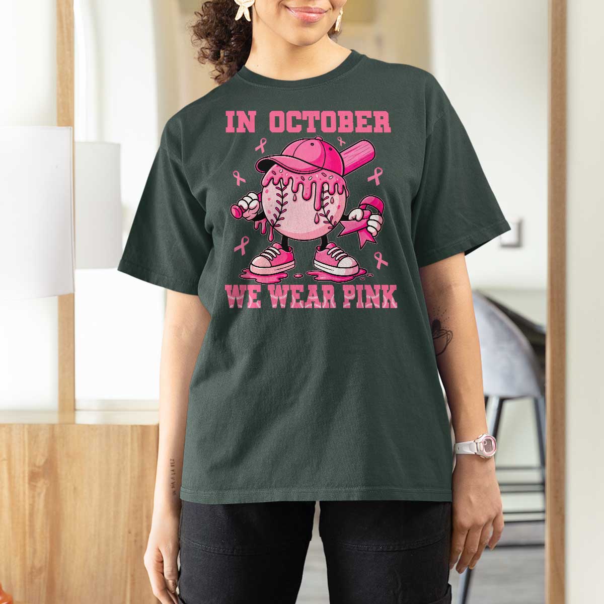 Baseball Breast Cancer T Shirt For Women In October We Wear Pink Baseball Drip