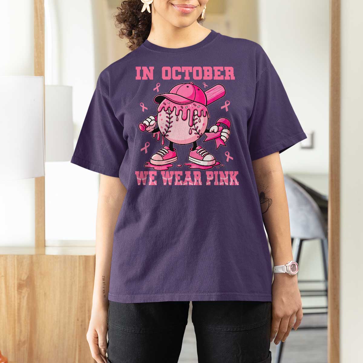 Baseball Breast Cancer T Shirt For Women In October We Wear Pink Baseball Drip