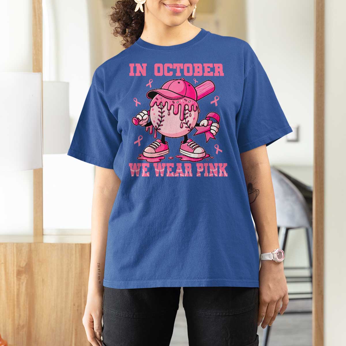 Baseball Breast Cancer T Shirt For Women In October We Wear Pink Baseball Drip