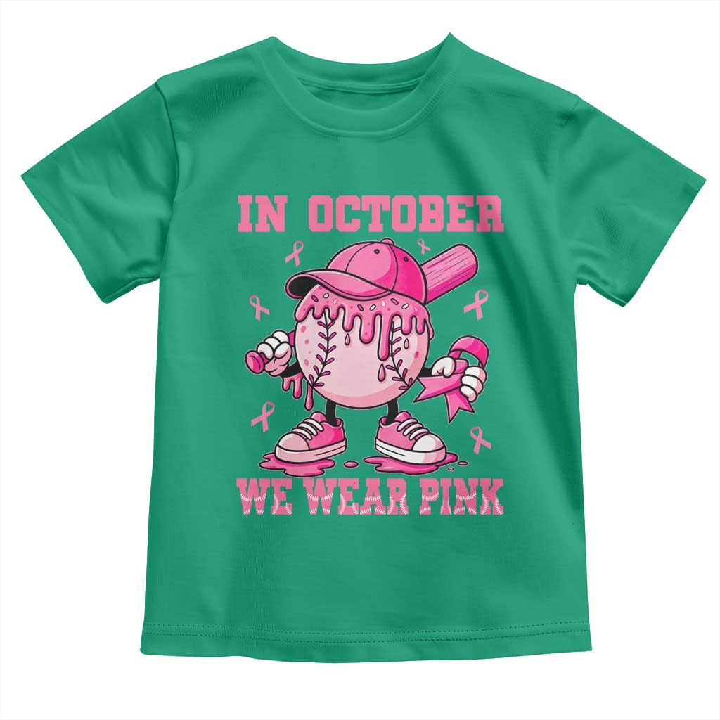 Baseball Breast Cancer Toddler T Shirt In October We Wear Pink Baseball Drip