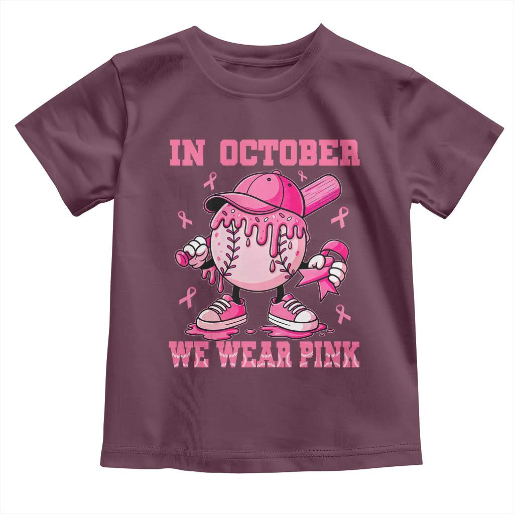 Baseball Breast Cancer Toddler T Shirt In October We Wear Pink Baseball Drip