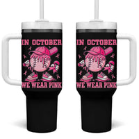 Baseball Breast Cancer Tumbler With Handle In October We Wear Pink Baseball Drip
