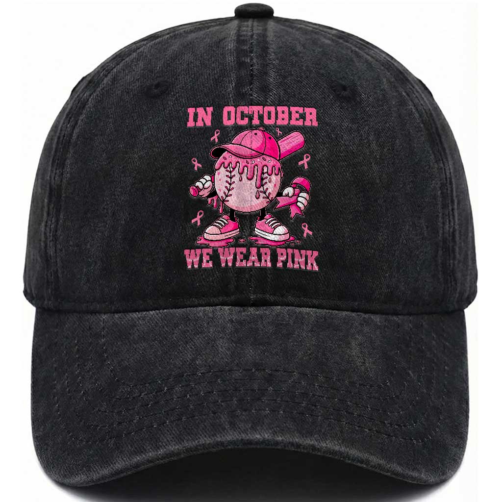 Baseball Breast Cancer Washed Cotton Baseball Cap In October We Wear Pink Baseball Drip