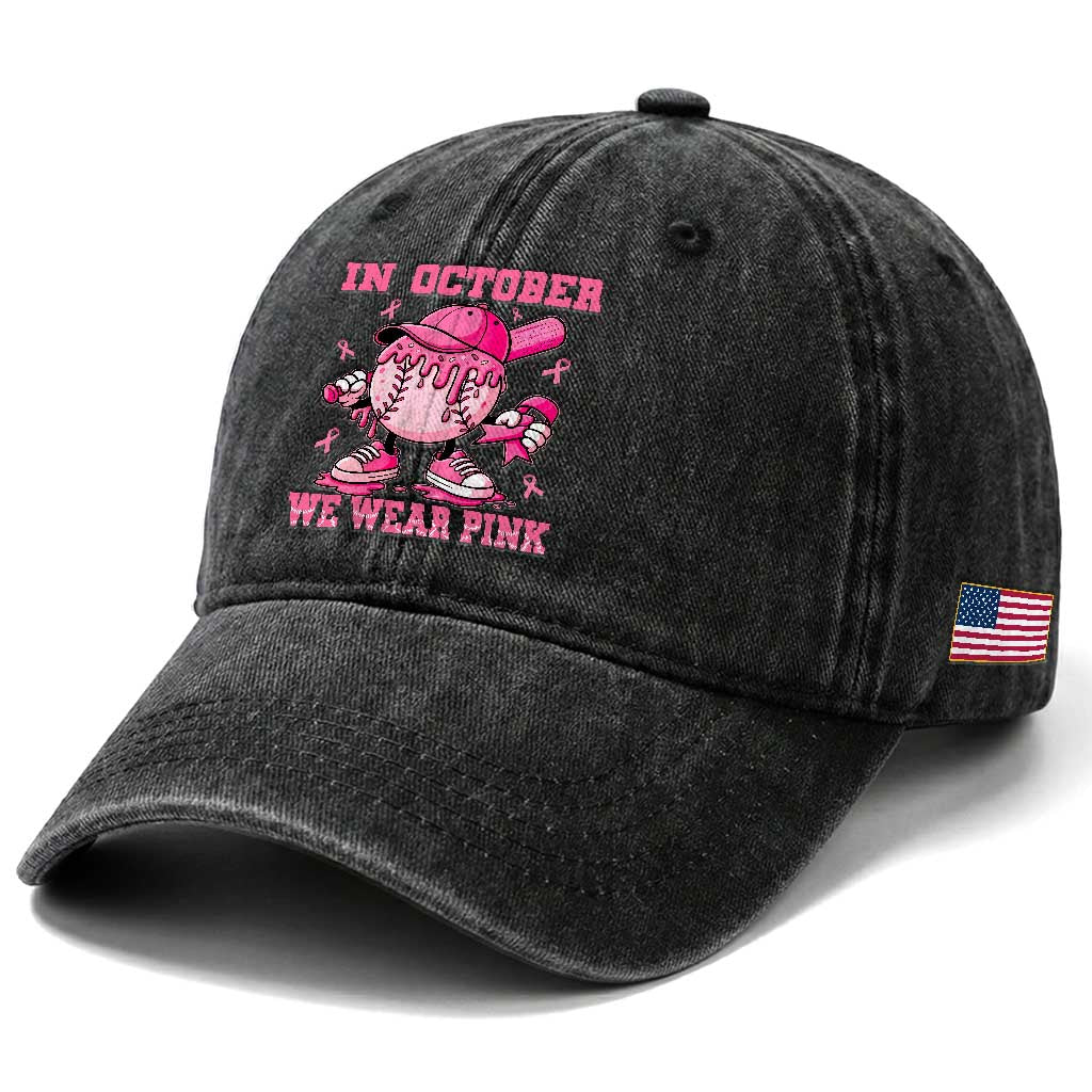 Baseball Breast Cancer Washed Cotton Baseball Cap In October We Wear Pink Baseball Drip