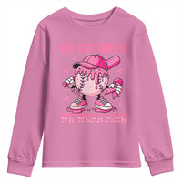 Baseball Breast Cancer Youth Sweatshirt In October We Wear Pink Baseball Drip
