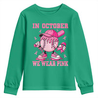 Baseball Breast Cancer Youth Sweatshirt In October We Wear Pink Baseball Drip