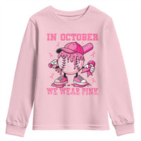 Baseball Breast Cancer Youth Sweatshirt In October We Wear Pink Baseball Drip