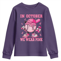 Baseball Breast Cancer Youth Sweatshirt In October We Wear Pink Baseball Drip
