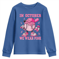 Baseball Breast Cancer Youth Sweatshirt In October We Wear Pink Baseball Drip