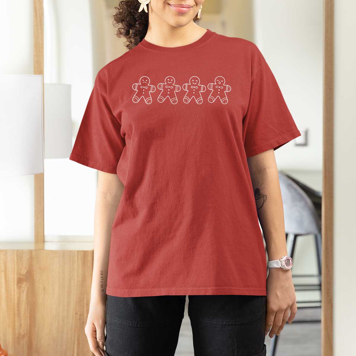 Christmas Gingerbread Cookies T Shirt For Women Festive Holiday Outfit - Wonder Print Shop