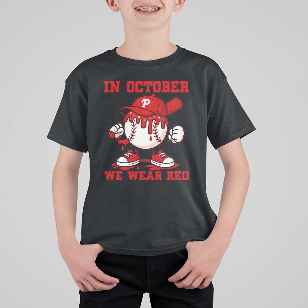 Red October Phillies T Shirt For Kid Philadelphia Baseball Drip Boy - Wonder Print Shop
