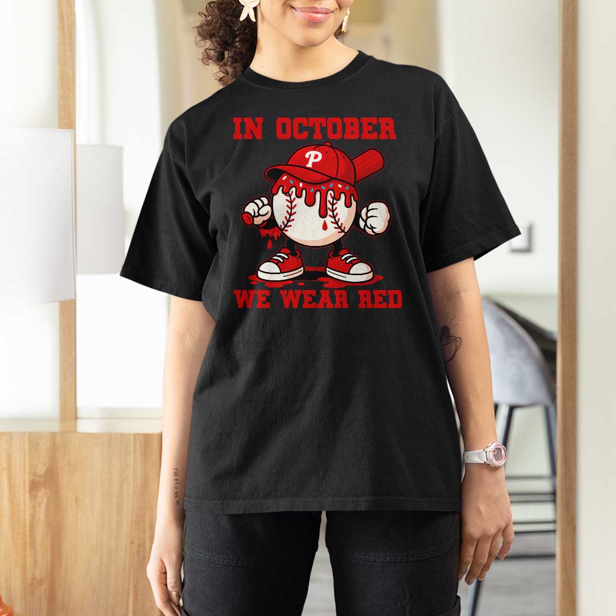 Red October Phillies T Shirt For Women Philadelphia Baseball Drip Boy - Wonder Print Shop