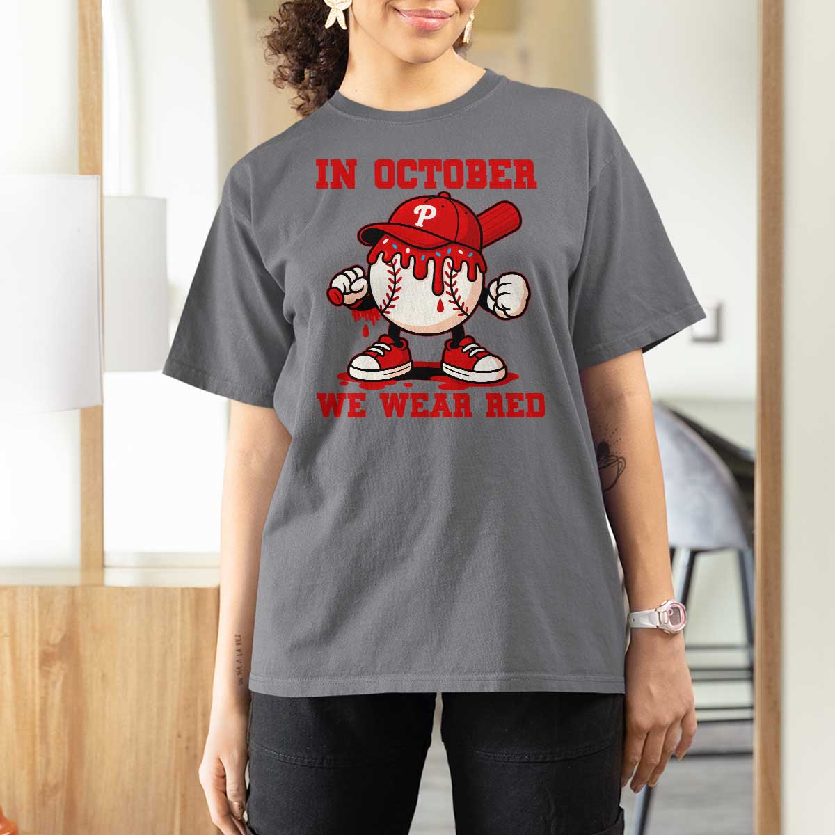 Red October Phillies T Shirt For Women Philadelphia Baseball Drip Boy - Wonder Print Shop