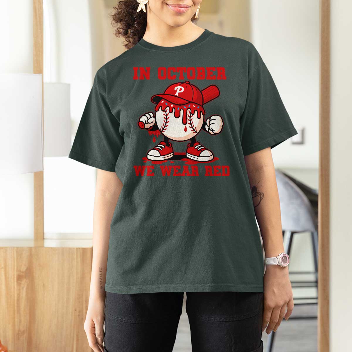 Red October Phillies T Shirt For Women Philadelphia Baseball Drip Boy - Wonder Print Shop