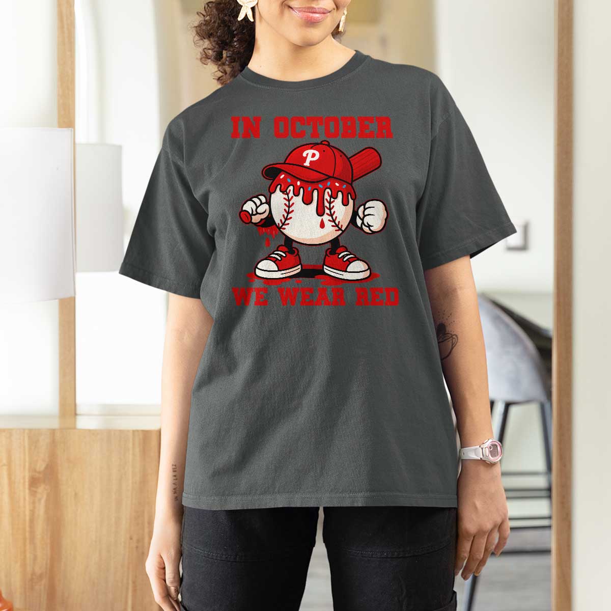 Red October Phillies T Shirt For Women Philadelphia Baseball Drip Boy - Wonder Print Shop