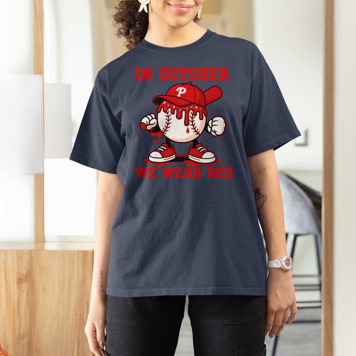 Red October Phillies T Shirt For Women Philadelphia Baseball Drip Boy - Wonder Print Shop
