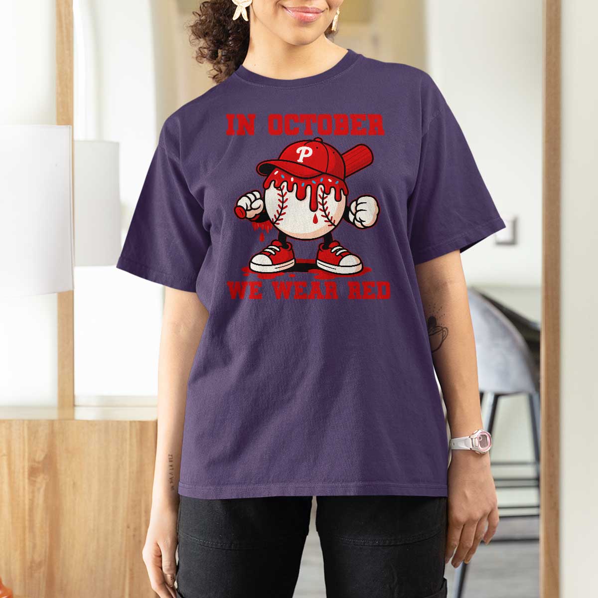 Red October Phillies T Shirt For Women Philadelphia Baseball Drip Boy - Wonder Print Shop