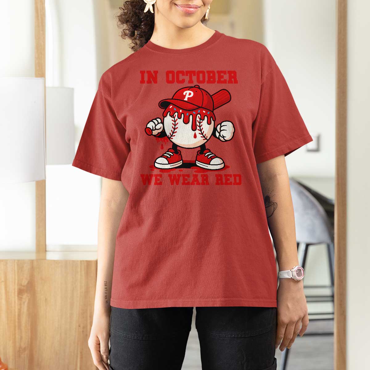 Red October Phillies T Shirt For Women Philadelphia Baseball Drip Boy - Wonder Print Shop