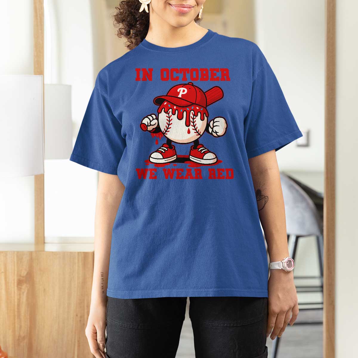 Red October Phillies T Shirt For Women Philadelphia Baseball Drip Boy - Wonder Print Shop