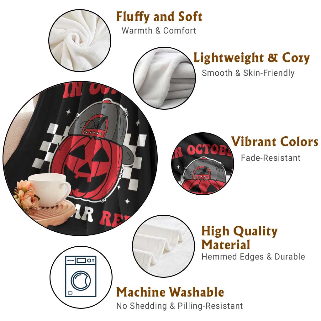 Red October Halloween Throw Blanket Vintage Philadelphia Baseball Fan Jackolantern Pumpkin - Wonder Print Shop