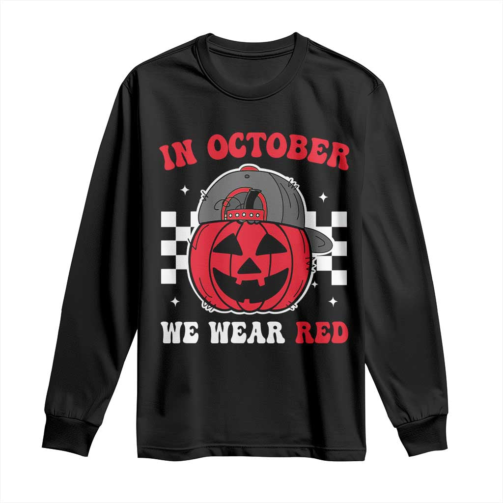 Red October Halloween Long Sleeve Shirt Vintage Philadelphia Baseball Fan Jackolantern Pumpkin - Wonder Print Shop